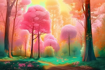 Wall Mural - Candy tree forest. Colorful park. Generate Ai