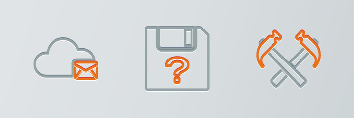 Poster - Set line Two crossed hammers, Cloud mail server and Unknown document icon. Vector