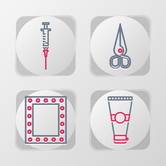 Canvas Print - Set line Lotion cosmetic tube, Makeup mirror with lights, Scissors and Syringe icon. Vector