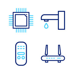 Poster - set line router and wi-fi signal, remote control, water tap and processor with microcircuits cpu ico