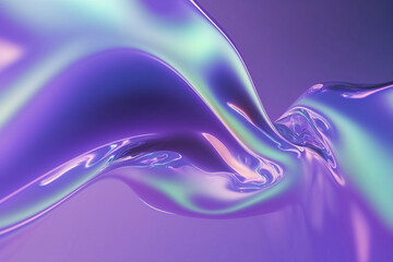 shiny matte abstract holographic purple green fluid iridescent reflective neon curved wave cloth in 