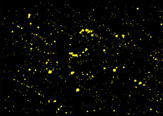 Wall Mural - Yellow paint ink splatter on black background.  Night stars sky. Vector illustration