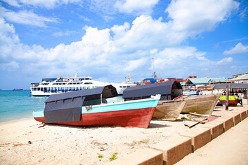 Harbour of Stone Town in Zanzibar. 