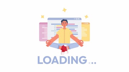 Fototapete - Animated programmer expert loader. Coding courses. Flash message 4K video footage. Color isolated loading wait-animation progress indicator with alpha channel transparency for UI, UX web design
