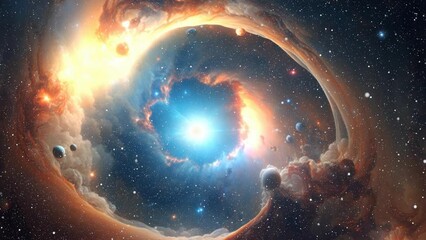 beautiful travel in deep space among stars and nebulas in 4k