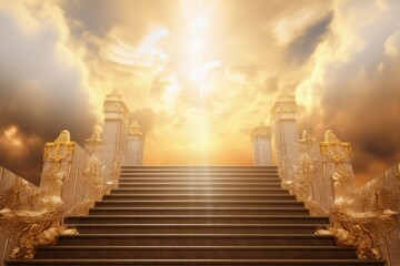 stairway heaven paradise. spiritual sunlight. generate ai