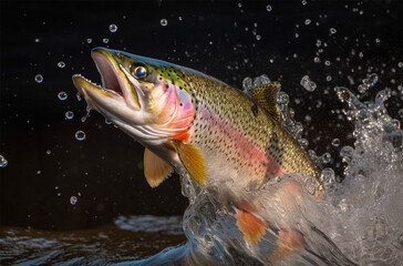 Wall Mural - rainbow trout jumps out of the water generated by ai