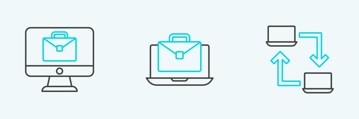 Poster - Set line Online working, and icon. Vector