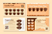 Coffee Tea Cafe Loyalty Card Stamps Collect Get Free Design Template Set Vector Illustration