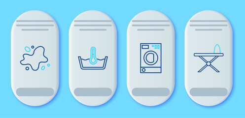 Poster - Set line Temperature wash, Washer, Water spill and Iron and ironing board icon. Vector