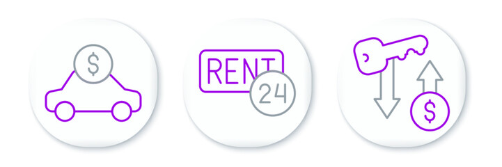 Sticker - Set line Rent key, Car rental and icon. Vector