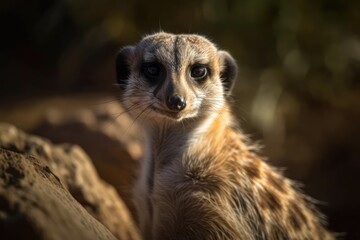 Canvas Print - a meerkat on a rock in selective focus. Generative AI