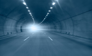 Poster - Highway road tunnel with car light 