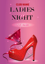 Lady Night Invitation With Red High Heeled Shoe And Red Cocktail