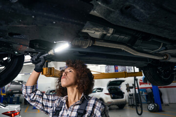 Wall Mural - Service maintenance of a car in a modern car workshop