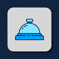 Sticker - Filled outline Hotel service bell icon isolated on blue background. Reception bell. Vector