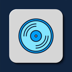 Sticker - Filled outline Vinyl disk icon isolated on blue background. Vector