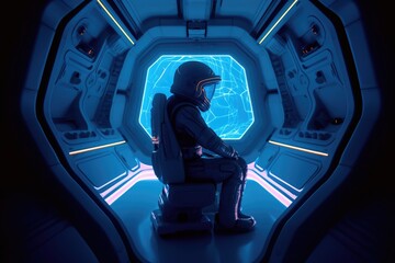 Wall Mural - Astronaut inside a spaceship in deep space, made with generative ai