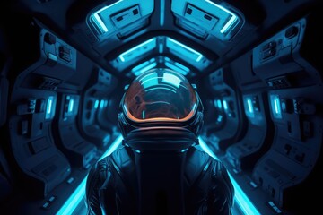 Canvas Print - Astronaut inside a spaceship in deep space, made with generative ai