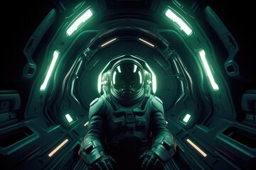 Wall Mural - Astronaut inside a spaceship in deep space, made with generative ai