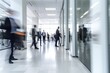 © Hanjin - Crowd of business people walking in office fast moving with blurry business decks glas fronts - Generative AI