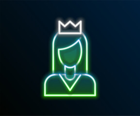 Canvas Print - Glowing neon line Princess icon isolated on black background. Colorful outline concept. Vector