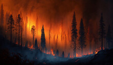 A Wildfire Burns To Ground In The Forest