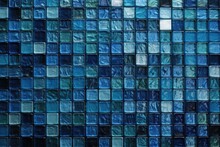 Blue Mosaic: A Beautiful Blue Mosaic Texture Wallpaper That Features A Range Of Blue Shades In A Classic Square Mosaic Pattern.