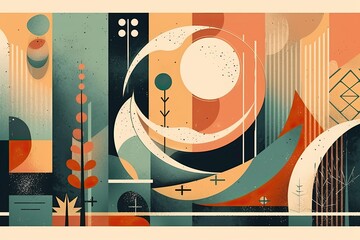 Poster - colorful landscape with lush vegetation and trees. Generative AI