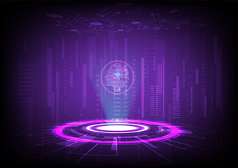 Fototapete - abstract perspective
Background artificial intelligence machine learning Technology Futuristic Tech circle glowing pink with light hetogram electronic circuit human head with microchip.