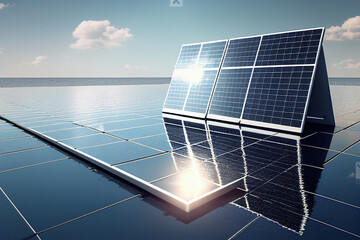 Wall Mural - solar panels and wind turbines. renewable energy concept. 3d rendering generative ai
