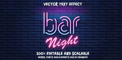 Neon light text effect, editable retro and glowing text style