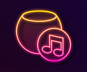 Poster - Glowing neon line Voice assistant icon isolated on black background. Voice control user interface smart speaker. Vector