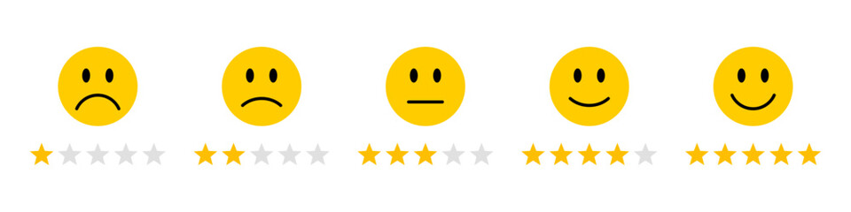 Wall Mural - feedback or satisfaction rating with smiley and stars set