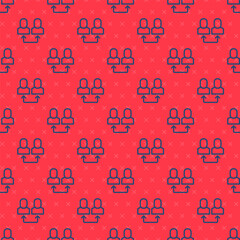 Sticker - Blue line Exchange work icon isolated seamless pattern on red background. Information exchange between people. Employee or people Replacement or swap position concept. Vector