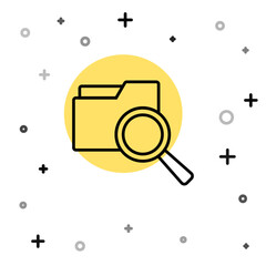 Sticker - Black line Search concept with folder icon isolated on white background. Magnifying glass and document. Data and information sign. Random dynamic shapes. Vector