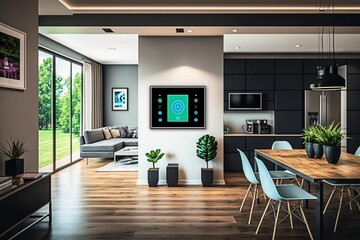 Wall Mural - Modern Open-Concept Home with High-Quality Security Cameras, Generative Ai