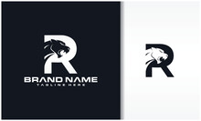 Letter R With Panther Head Icon Logo Vector Image