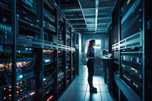 A Proficient Network Engineer Ensuring Seamless Performance While Attending To Complex Systems In A Modern Server Room