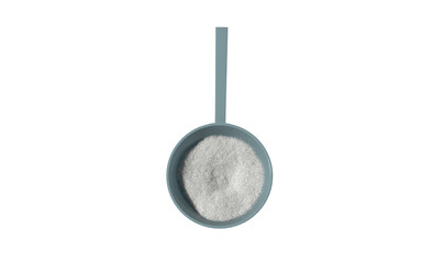 Sport food supplement powder 3d render on trasparent background. Supplement, creatine, hmb, bcaa, amino acid or vitamine in a white scoop. Sport nutrition healthy life concept