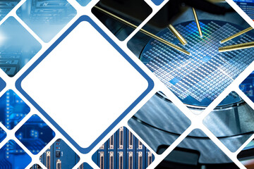 Poster - production microelectronics. equipment for manufacture microchips. creation digital boards. producti