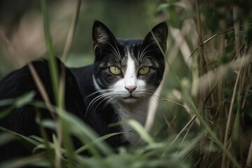 Sticker - cute black and white cat. Generative AI