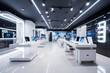 Modern Contemporary Interior of a Consumer Electronics Store with a Sleek Design and a Futuristic Vibe. Generative AI