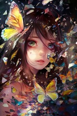 Wall Mural - girl with flowers Generative Ai