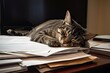 A Lazy Cat Taking a Much-Needed Rest from Work on a Comfy Stack of Papers, Generative AI