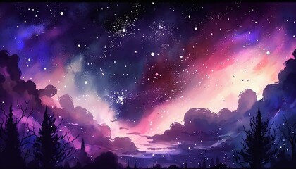 Watercolor dazzling starry sky wallpaper universe starry sky,Generative AI