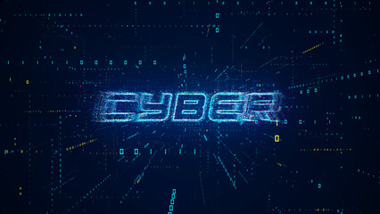 Abstract Futuristic Blue Shine Digital Space Cyber Lettering With Complex Binary Digital Code Matrix Particles Lines
