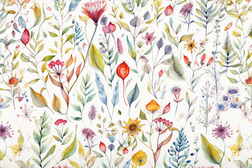  colorful illustration of hand drawn wildflowers on white background