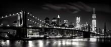 Black And White Photo Of New York City At Night Panorama Generative AI