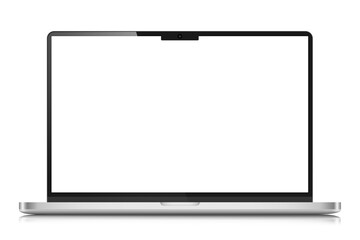 Fototapete - Realistic laptop layout with a white screen and a light silver case. A modern laptop with a blank screen. Vector illustration.